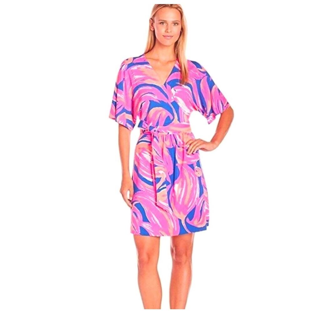 Lilly Pulitzer Amoritta Wrap Dress in Bomber Blue Plume, Bright Colors XS EUC
